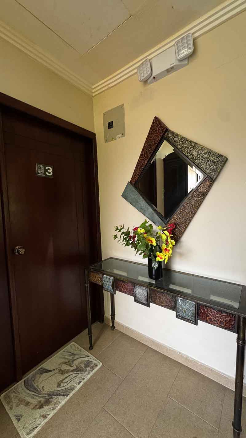 Recibidor con espejo y flores
