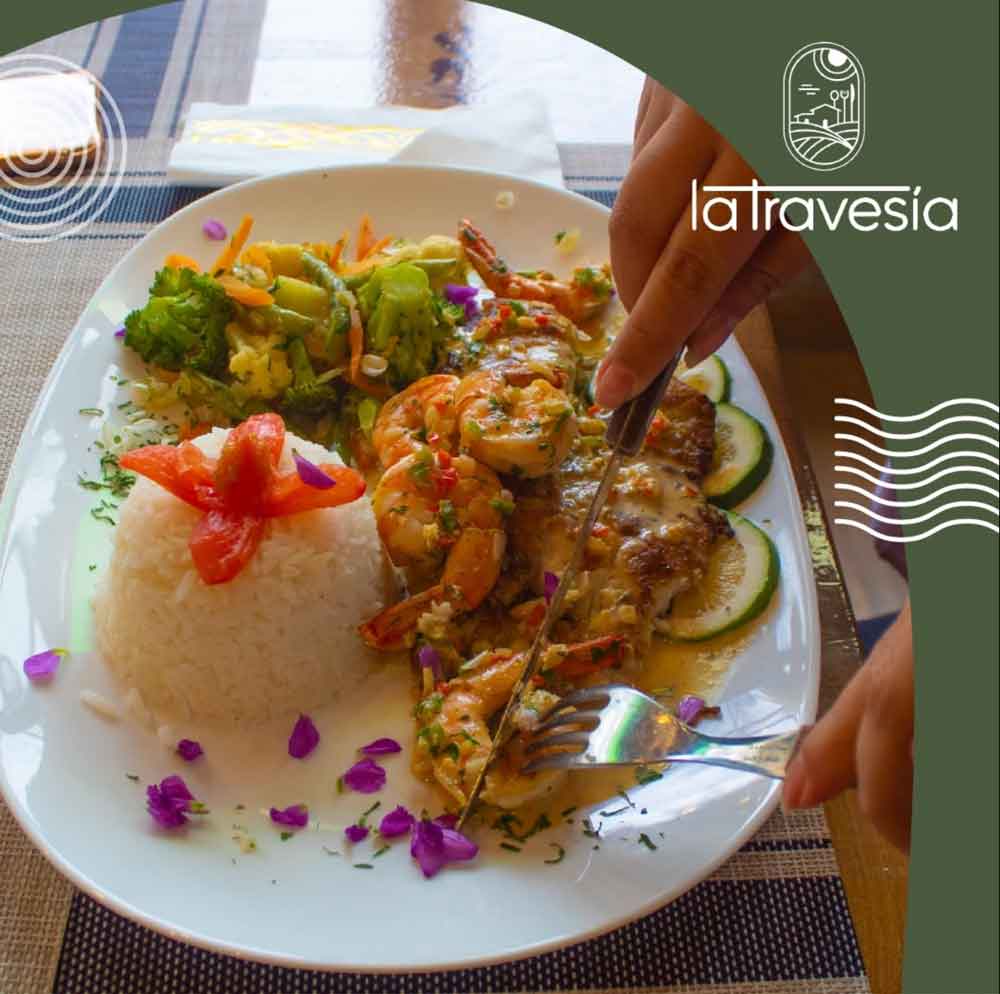 Camarones con arroz y ensalada fresca